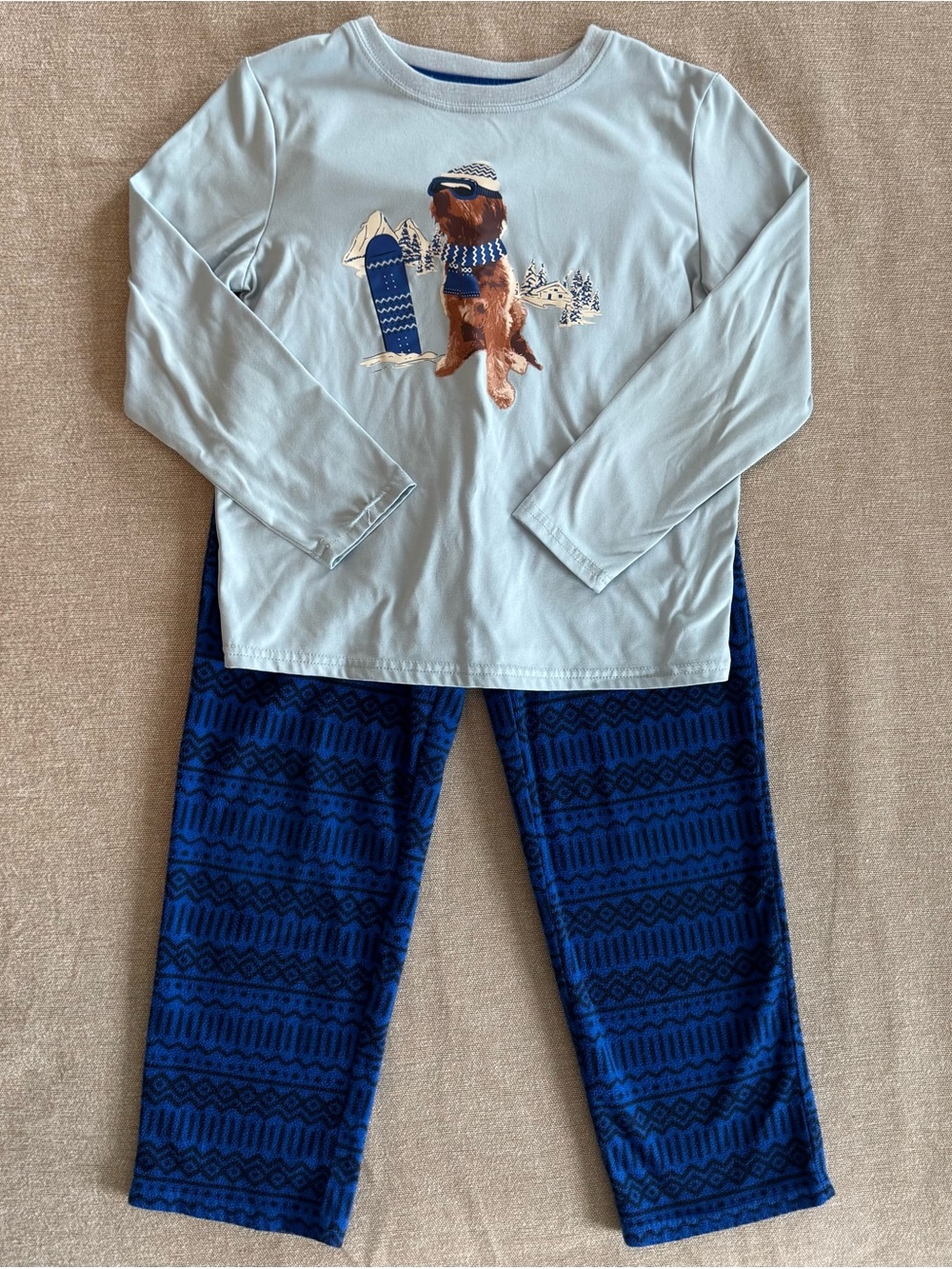 Cat & Jack Light Blue Top with Navy Patterned Pajama Pants